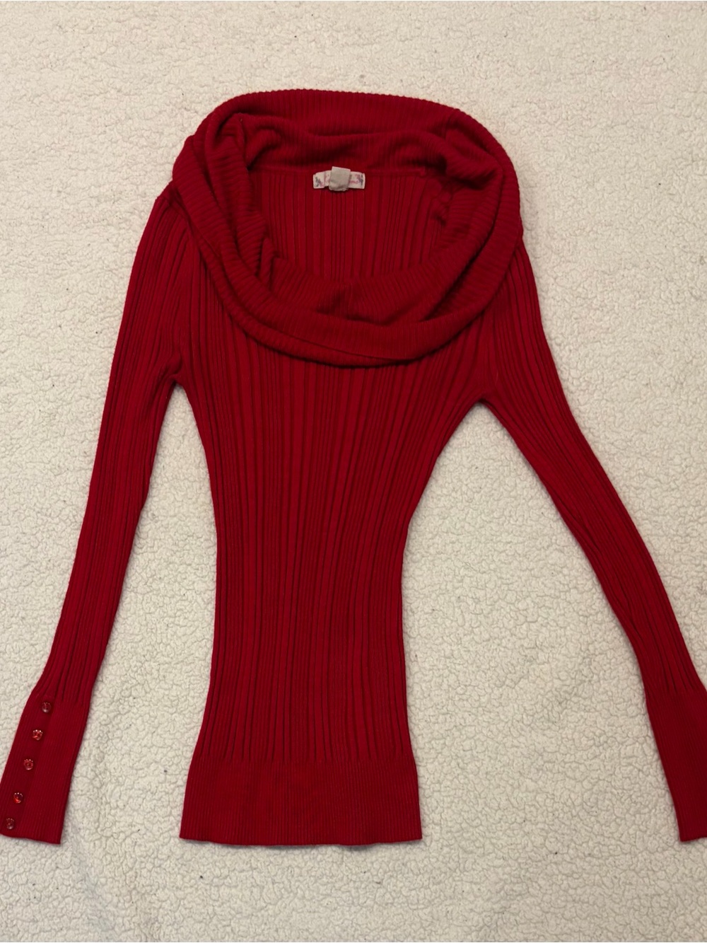 It's Our Time Red Ribbed Cowl Neck Long Sleeve Sweater (Size Small)